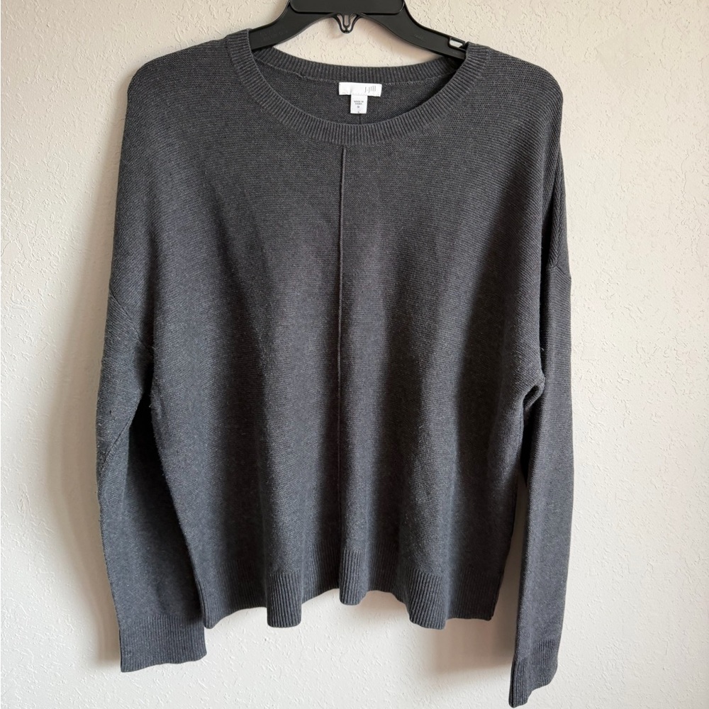J.Jill Silk Blend Gray Single Pleat Crew Neck Swearer Women M Minimalist Career